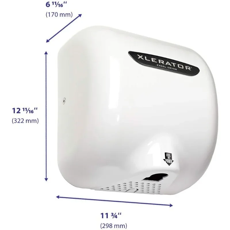 XLERATOR XL-BW Automatic High Speed Hand Dryer with White Thermoset (BMC)Cover and 1.1 Noise Reduction Nozzle, 12.5 A, 110/120 V