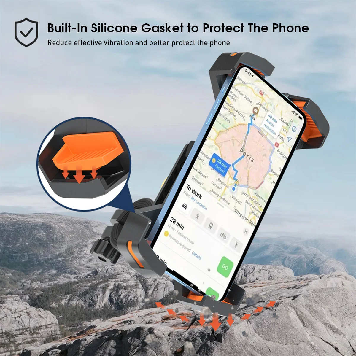 ODIER rowerowy uchwyt na telefon komórkowy Anti-Shake uchwyt na telefon motocyklowy regulowany uchwyt nawigacyjny do rowerów EBike motocykl