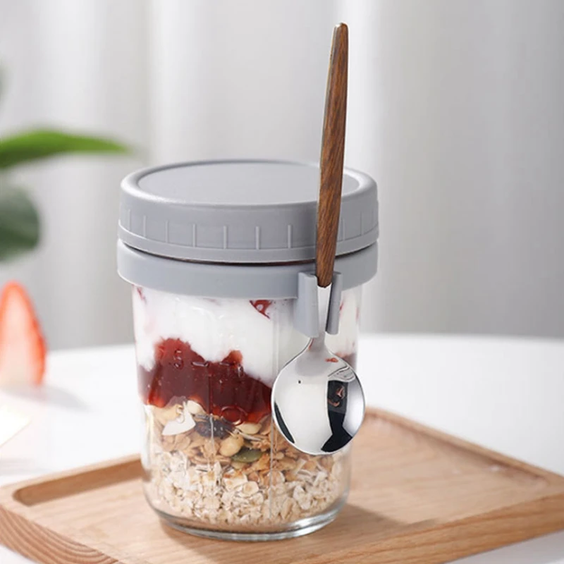 4Pack Overnight Oats Jar Glass With Lids And Spoons, Reusable Glass Overnight Oats Container With Measurement Marks