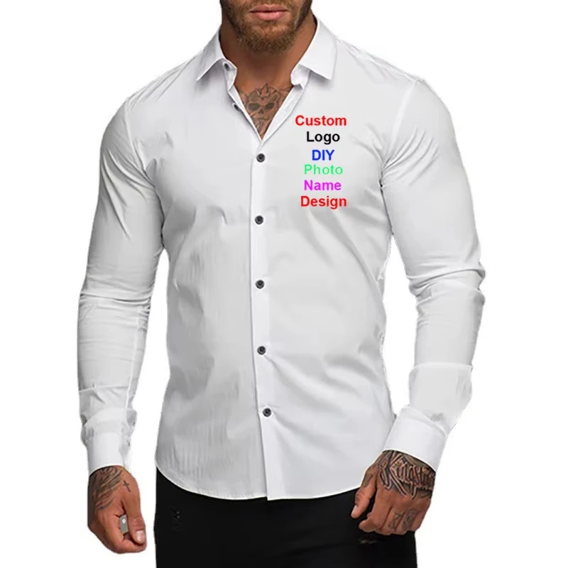 Chemise à Manches sulfavec Logo de Marque Personnalisé pour Homme, Vêtement d'Affaires à Col Rabattu, Printemps et Automne