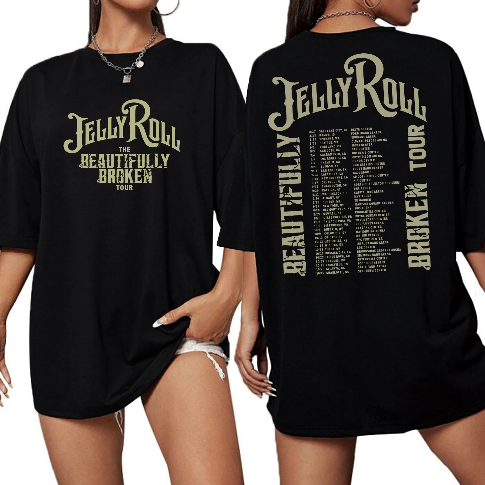 Jelly Roll 2024 The Beautifully Broken Tour Extra Large T-shirt O-Neck Oversize Shirts