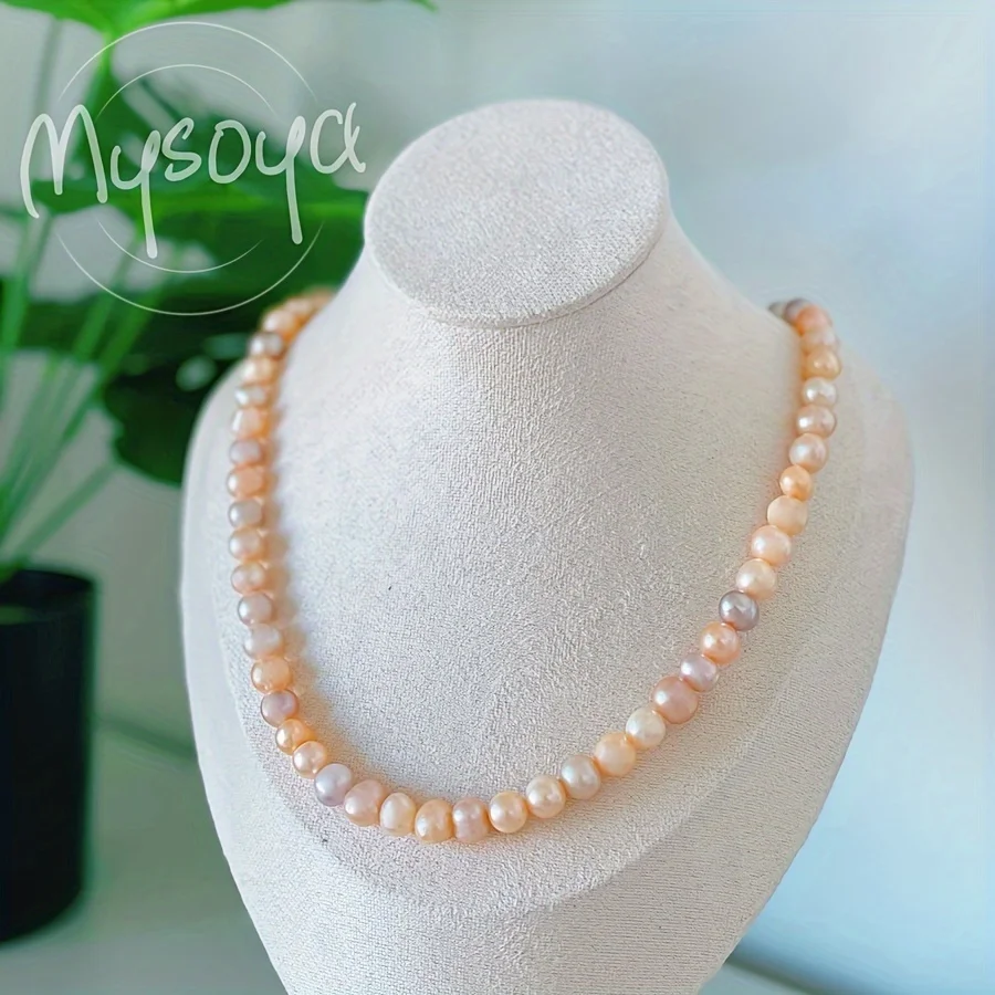

MYSOYA Pink Purple Freshwater Pearl Necklace 8-9mm With Gift Box for Her/Him Wedding Christmas Valentine's Day Anniversary Gift