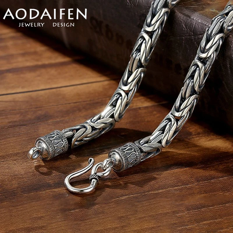 AODAIFEN Domineering Retro Sterling Silver Handcrafted Safety Pattern Necklace for Men\'s Generous Fashion Trend Hip Hop Jewelry