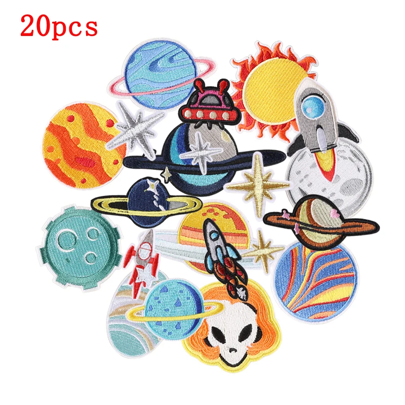 10/20 Stück Lot Patches für Kleidung Kinder Jungen Space Star Niedliche Eisen auf bestickte Nähen Designer kleine Bulk Anime Streifen Pack Mädchen – Detail 4