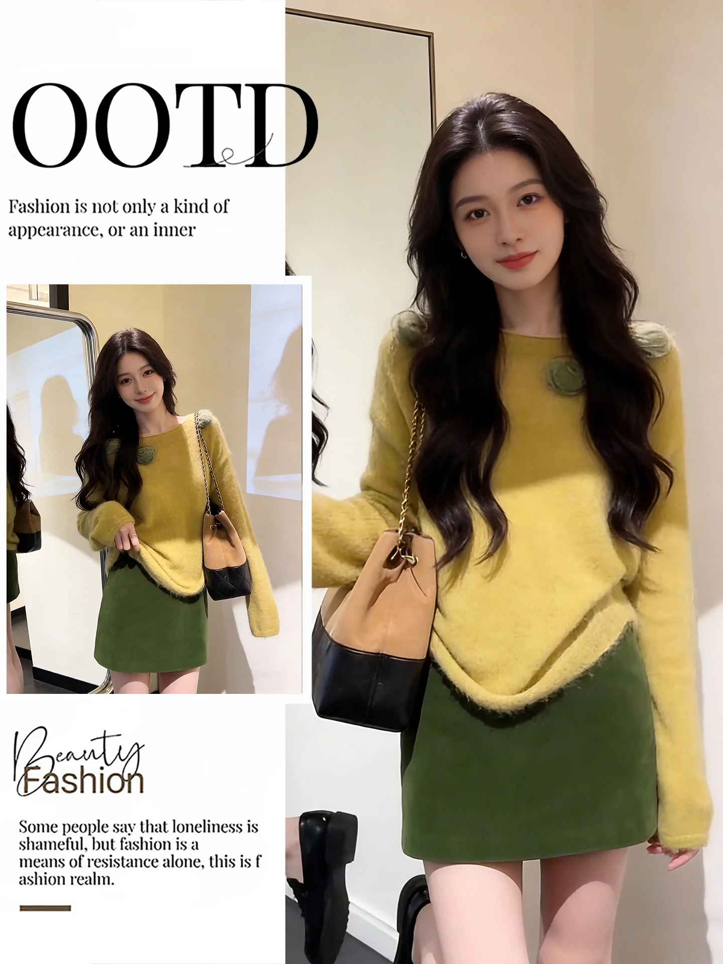 

Unique Beautiful Spring Faion Knitted Top And ort Skirt Set with 3D Flowers Women's High Waist Floral Print Warm Sle