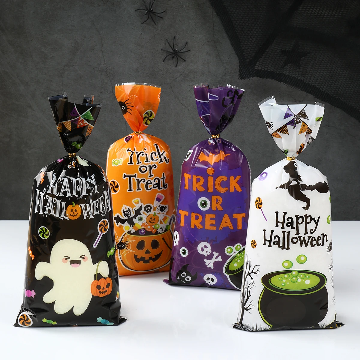 25/50/100pcs Halloween Ghost Cat Gift Bags Candy Cookie Packaging Bags Trick Or Treat 2024 Happy Halloween Party Decor Supplies