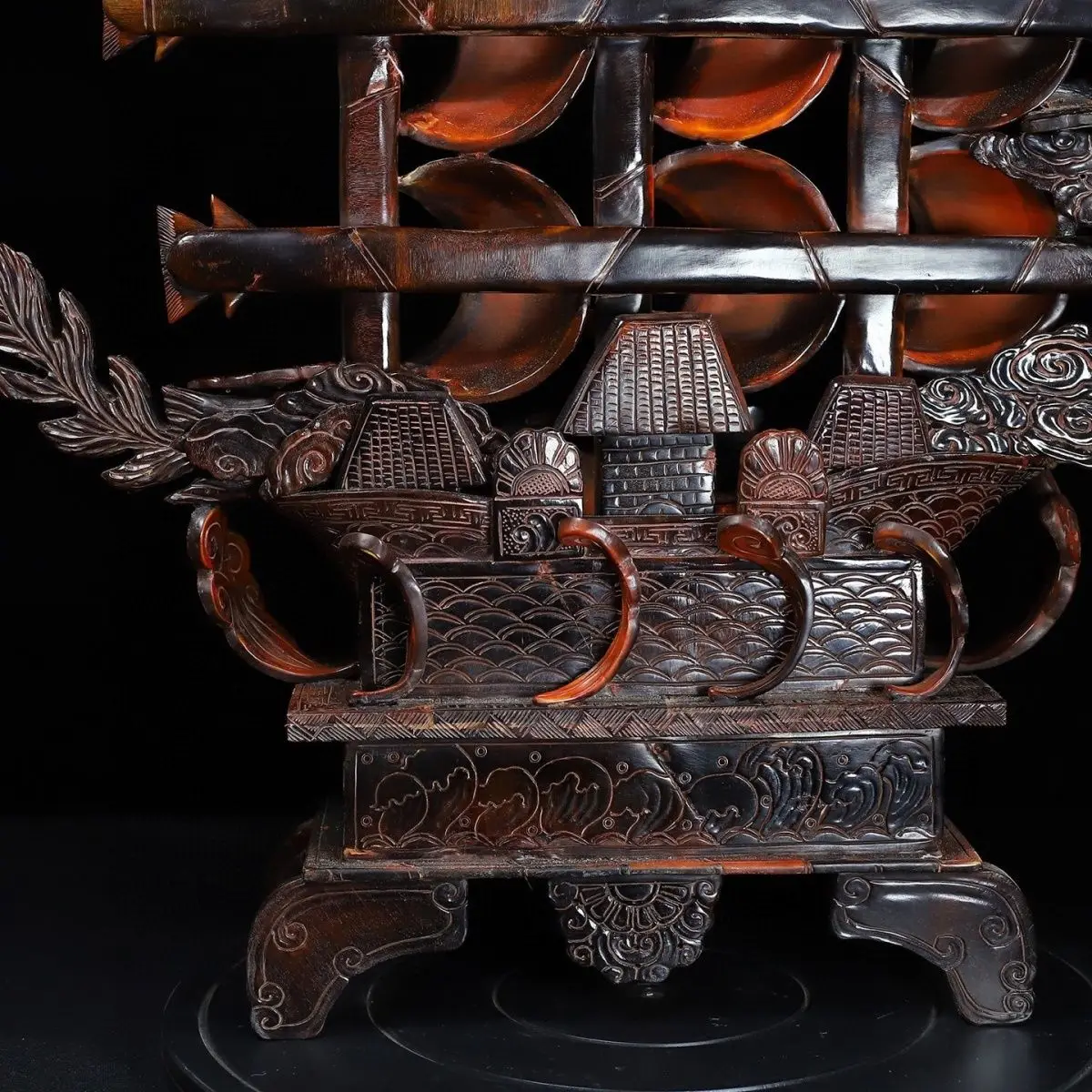 Horn hand-carved dragon boat ornament collection decoration gift
