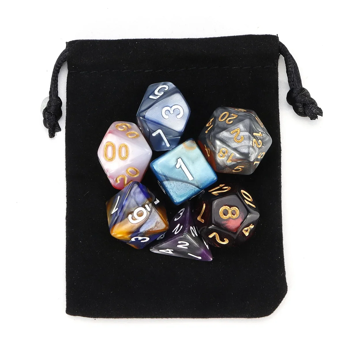 مجموعة نرد متعددة الألوان متعددة السطوح ، لعبة لعب الأدوار RPG ، لعبة الطاولة ، حقيبة التخزين ، 7 من 7 من