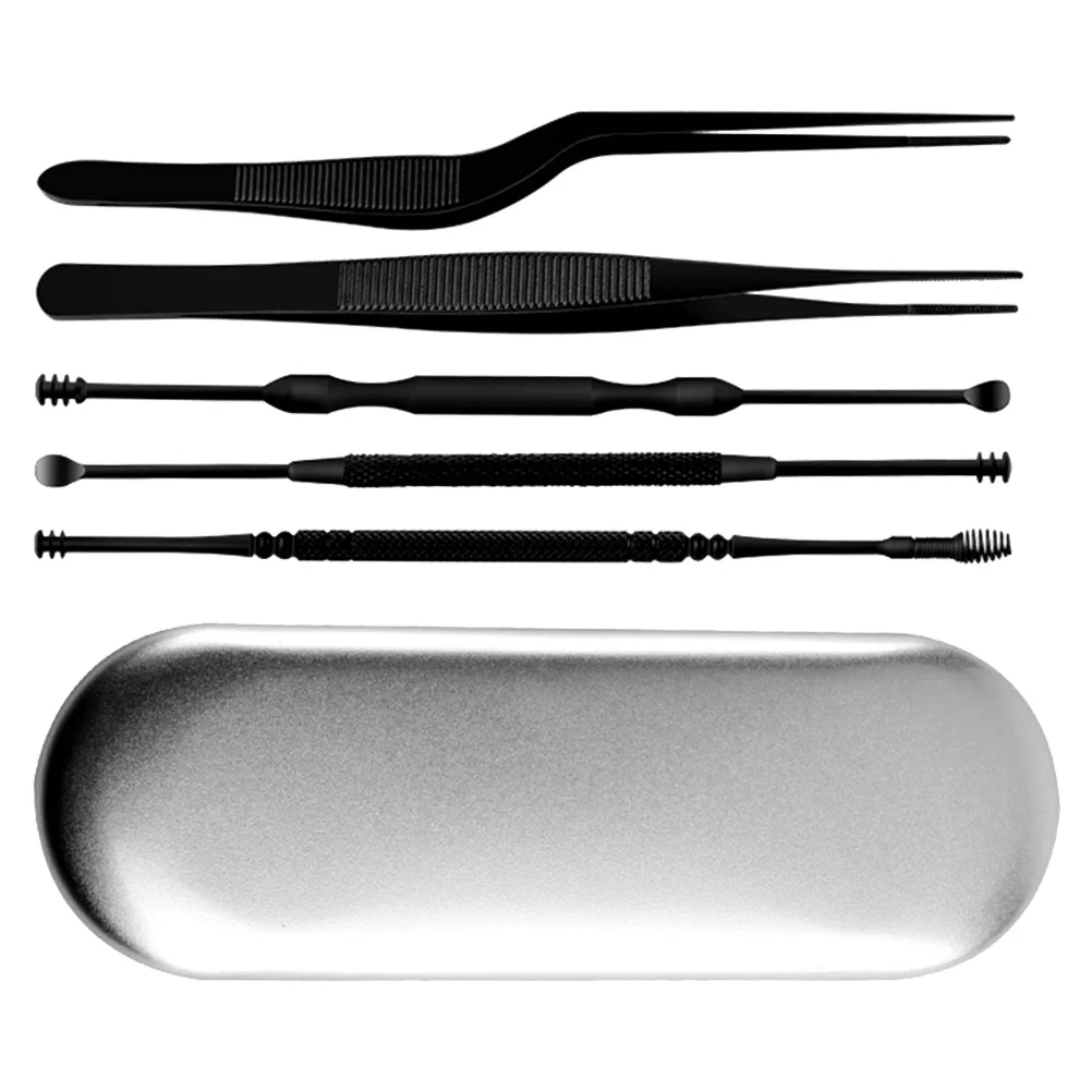 

6pcs Ear Cleaning Tools Set Stainless Steel Double-Ended Ear Picks Tweezers Portable For Home Travel Skid Resistant Spiral