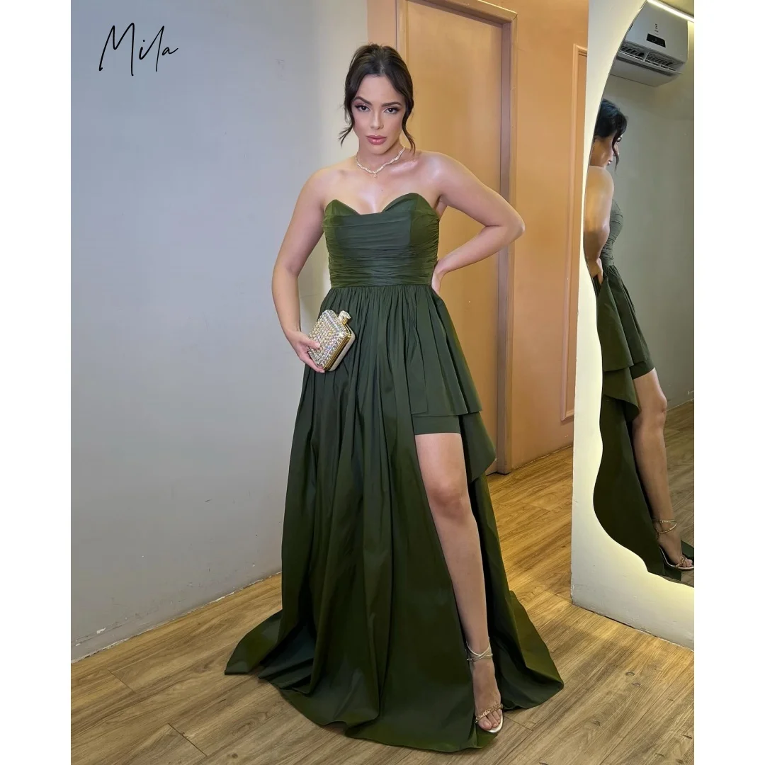 Mila Olive Green Sweetheart Strapless High Low Prom Dresses Customized Formal Evening Gown vestidos de gala For Women Wedding