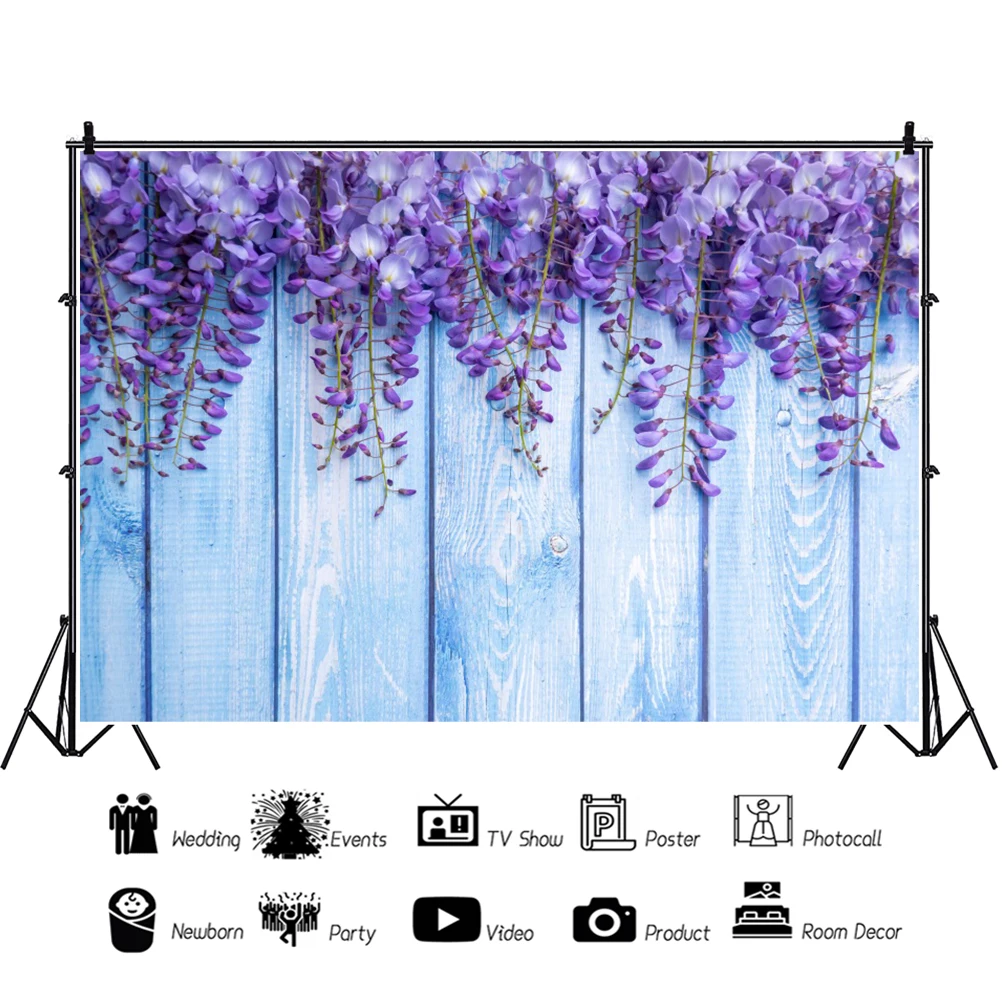 Laeacco ไม้ Plank การถ่ายภาพฉากหลังสีม่วง Lilac ดอกไม้ Rustic ไม้ทารกแรกเกิดอาบน้ำผู้ใหญ่ภาพพื้นหลัง