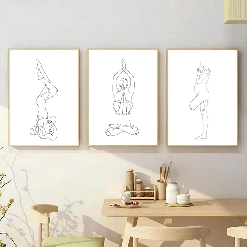 Abstract Fitness Minimalist Yoga Asanas Line Art Poster Prints Canvas Painting Woman Body Nude Wall Art Picture Home Room Decor