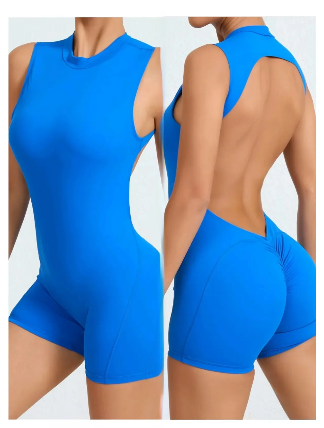 

Sleeveless Backless Yoga Unitard with Removable Padding – Lift Butt Sports Jumpsuit, suitable for gym workouts, yoga and more