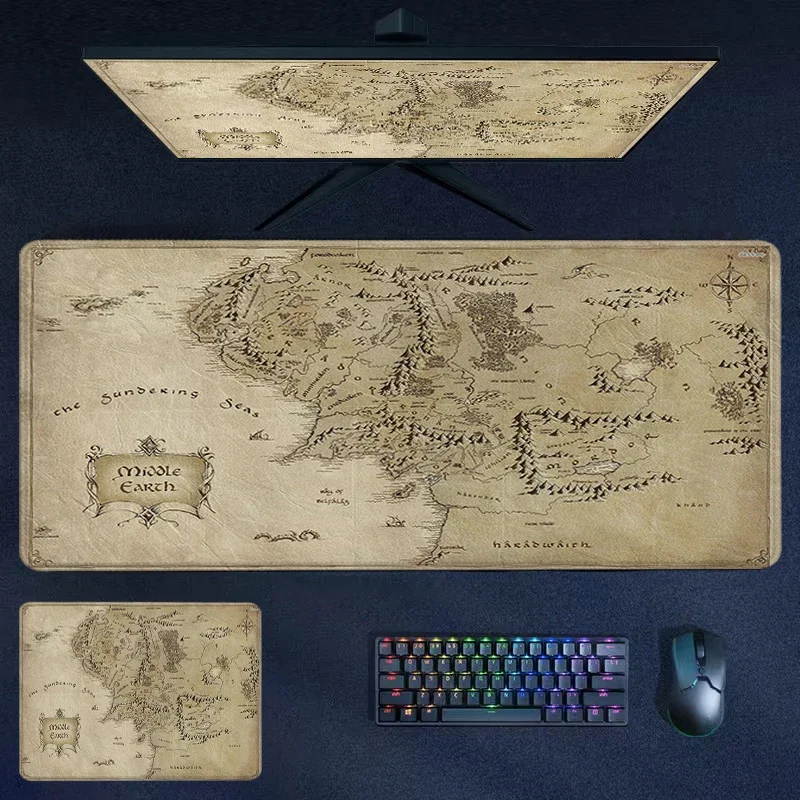 Middle Earth Mouse Pad L-Lords of Rings Computer Desk Mat Gamer Keyboard Mat Stitched Edge Mousepad Cabinet Pc Table Mouse Mats