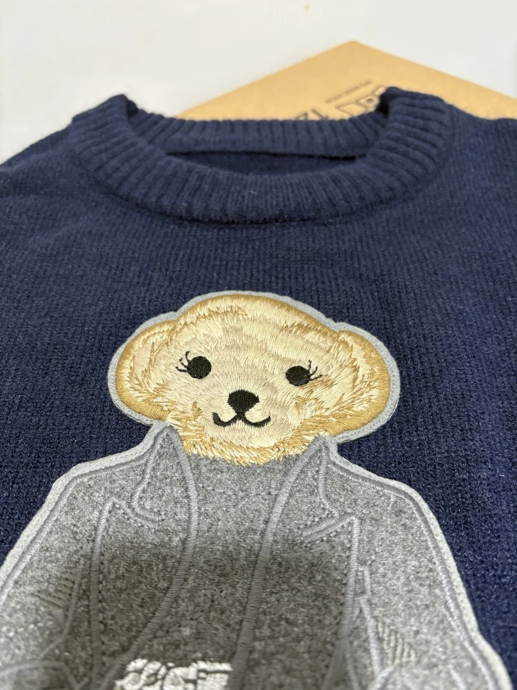 

RL Bear 2025, зимний темно-серый вязаный свитер для женщин, топ с длинными рукавами и круглым вырезом, пуловер, женская повседневная трикотажная одежда