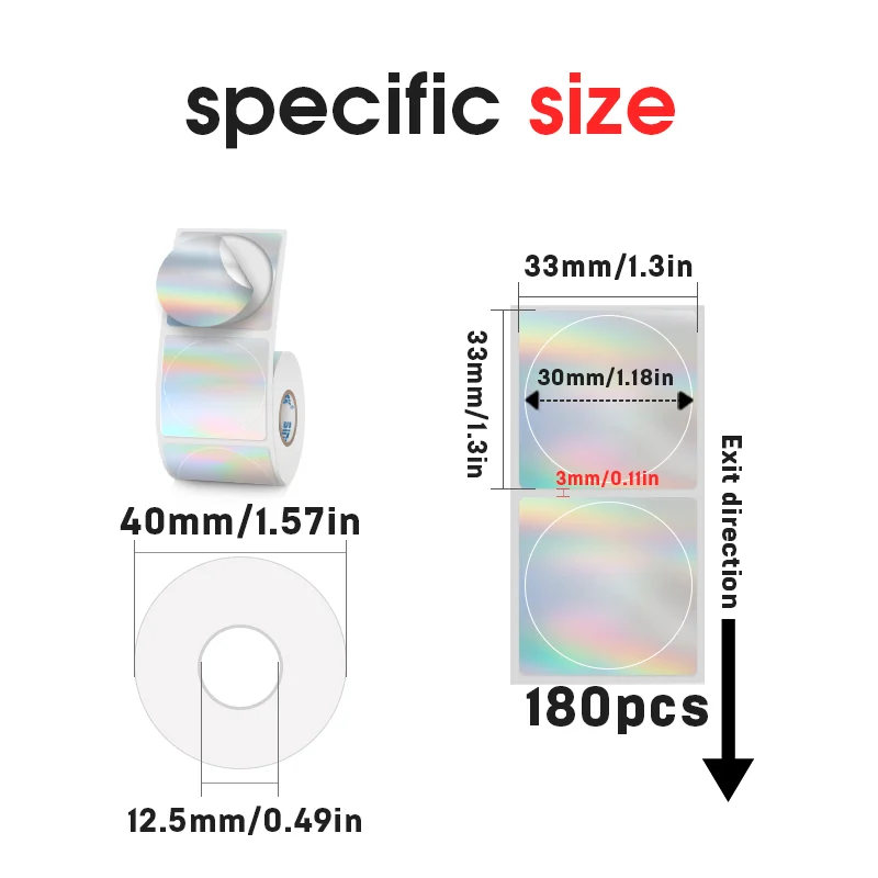 30 mm runde holografische Etiketten, PET-Regenbogen, glänzend, wasserfest, Aufkleber, Geschenkverpackung, Zubehör, Business-Etikettenaufkleber für Drucker – Detail 2