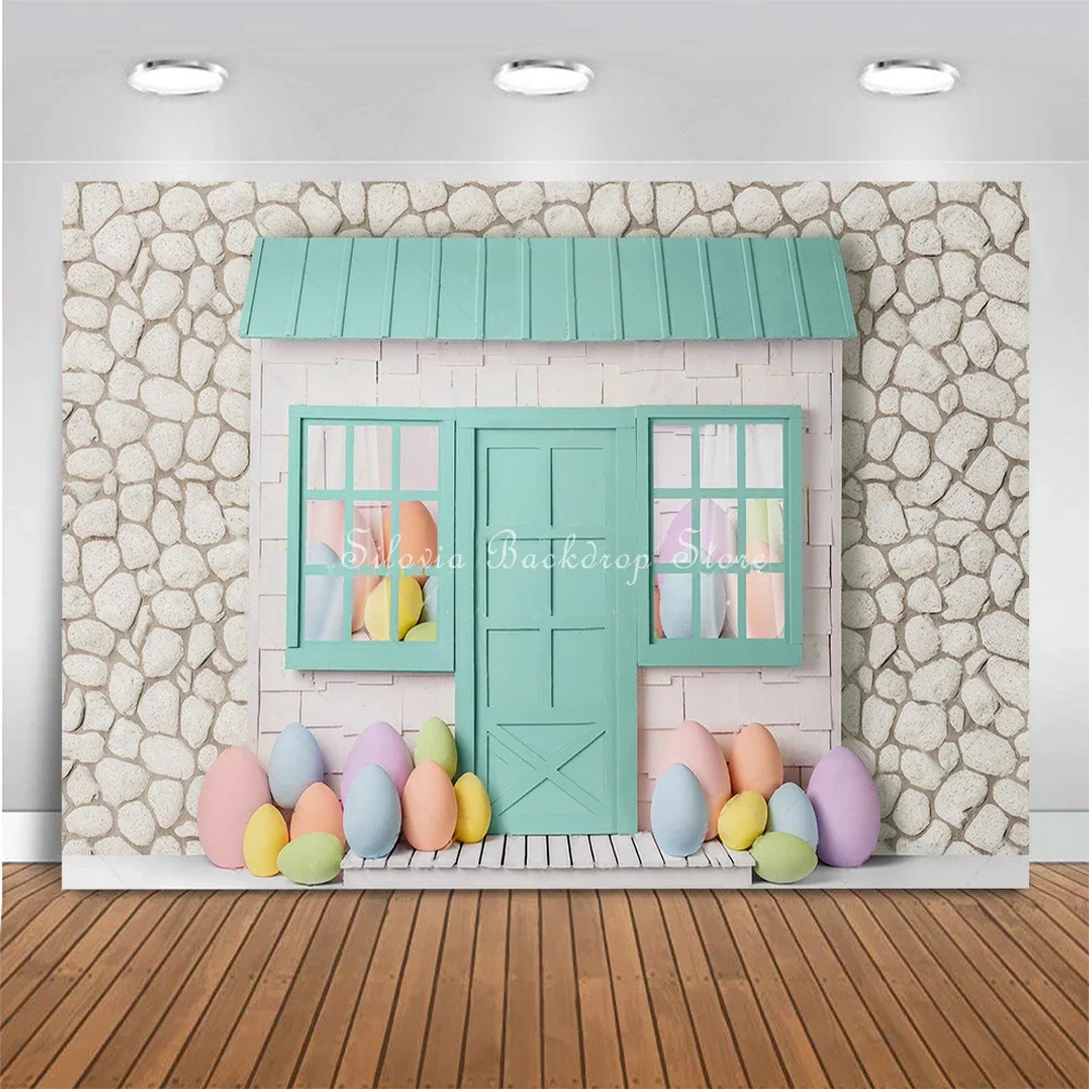 Minty Bunny Cabin Photography Backdrop Cloth Easter Egg Cake Smash Birthday Photo Background Kids Portrait Photo Studio Props