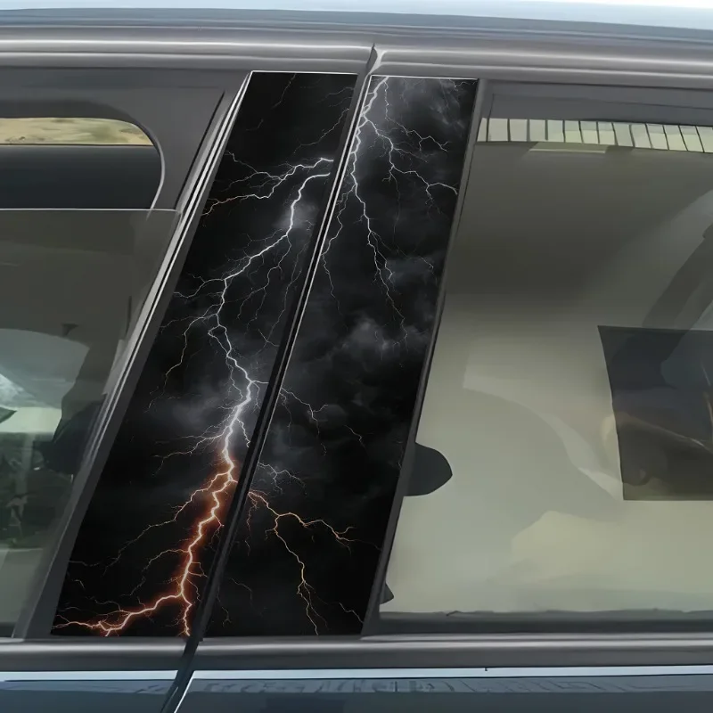 2-Pack Lightning Printed PVC Automotive B-Pillar Decal - Self-Adhesive, Semi-Matte, Weather Resistant, Waterproof