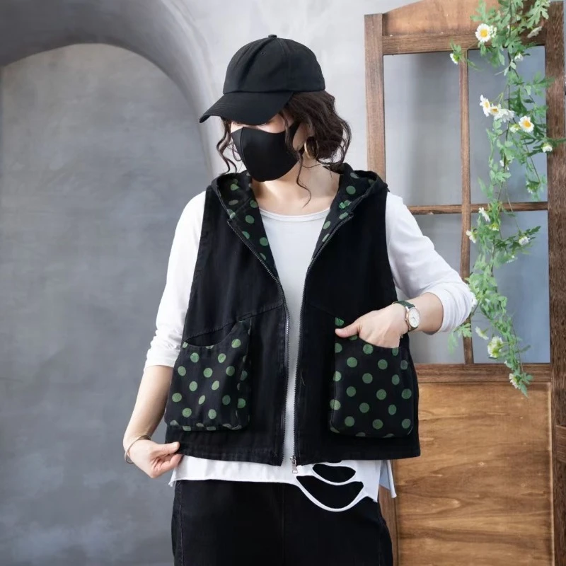 Comfort Fit Mom's Floral Print Denim Vest for Women 2025 Seasonal Casual Outerwear​