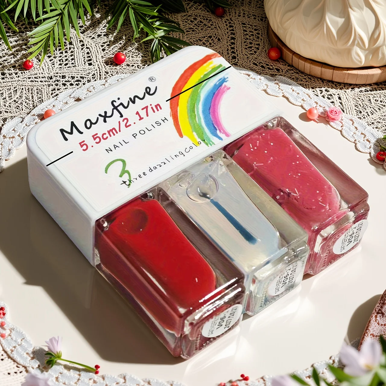 v06 Maxfine Nail Polish Set 3 Bottles Quick Dry Long-lasting Tearable Water-based No Need for UV Lamp Instant Brighten Nails