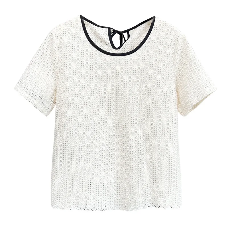 

Новая летняя мода, топ больших размеров, женская одежда с цветными ажурными футболками с короткими рукавами, тонкая хлопковая футболка 100 кг 678