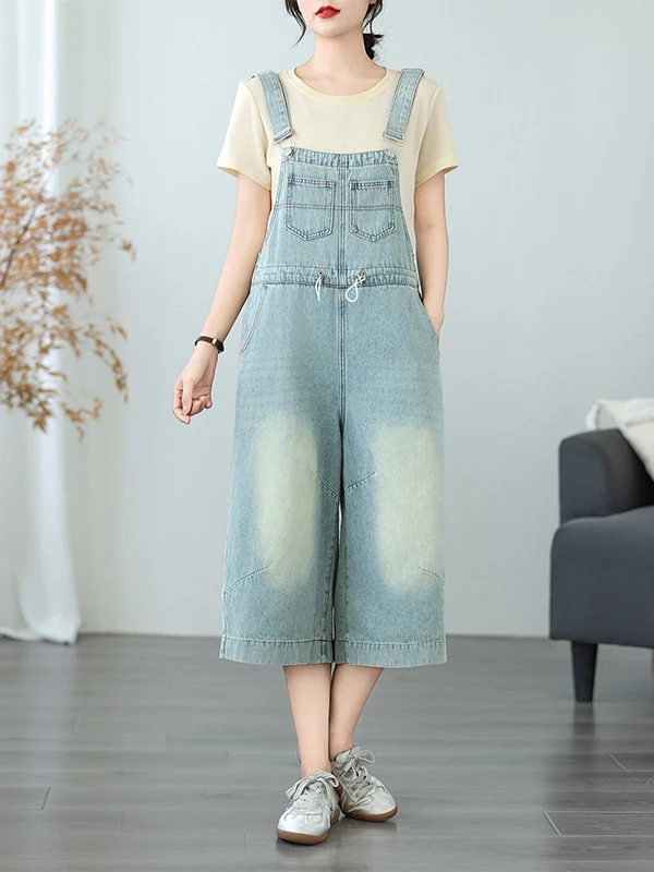 

Summer Thin Denim Overalls Women's Loose Straight Leg Casual Seven-Foot-One Wide Leg High Waist Jeans Lightweight Comfortable