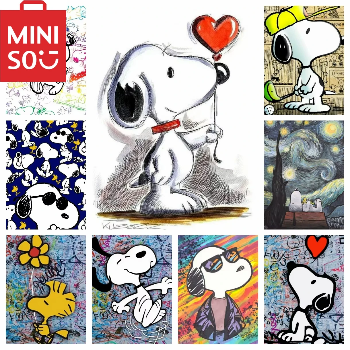 

MINISO картина маслом по номерам мультфильм Kawaii Snoopy милая собака граффити украшение дома настенный декор для спальни забавный подарок рамки