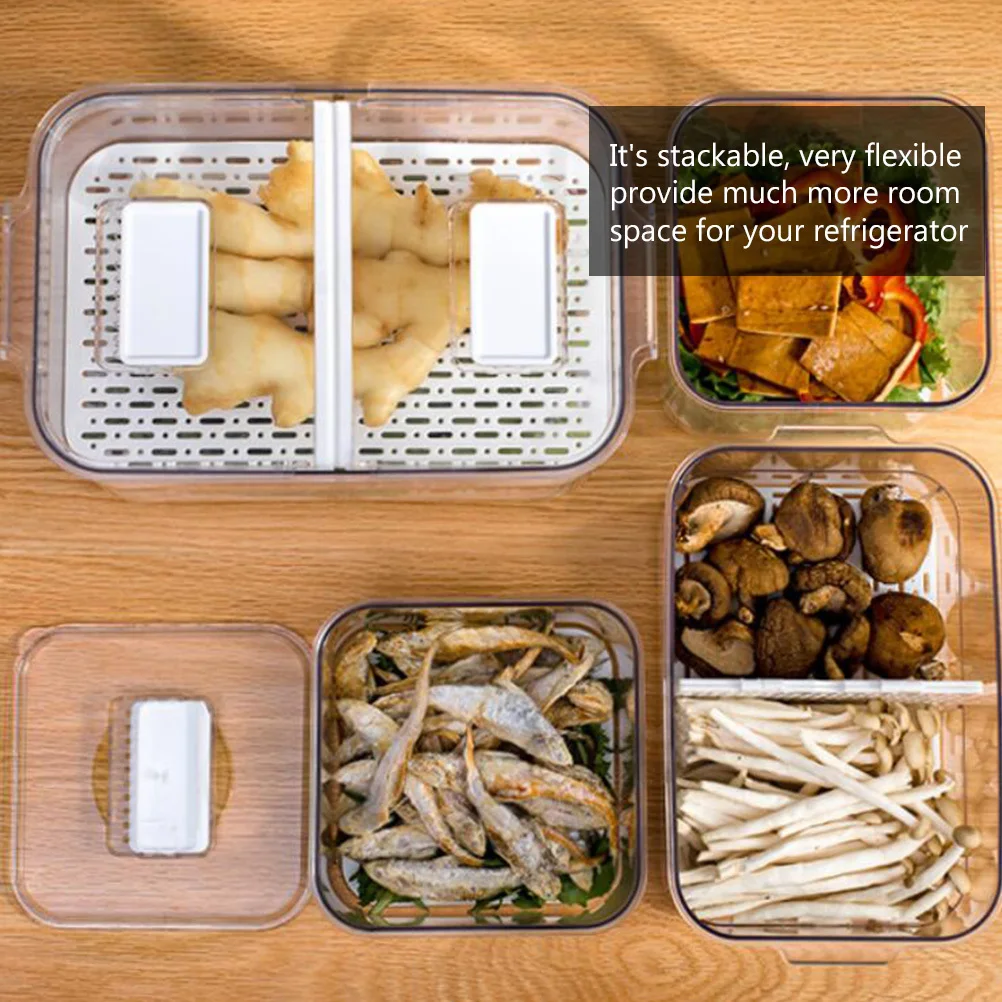 

1Pcs Bottom Filter Design Kitchen Crisper Food Storage Box Safe Material Keep Noodles Dry Clean Stackable Save Space