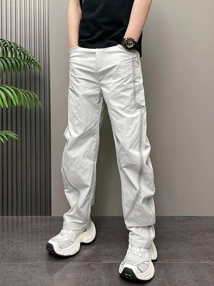 Men's Summer New Quick Dry Straight Leg Pants Casual Outdoor Sports Wide Leg Fashionable Brand Breathable Comfortable mid Waist