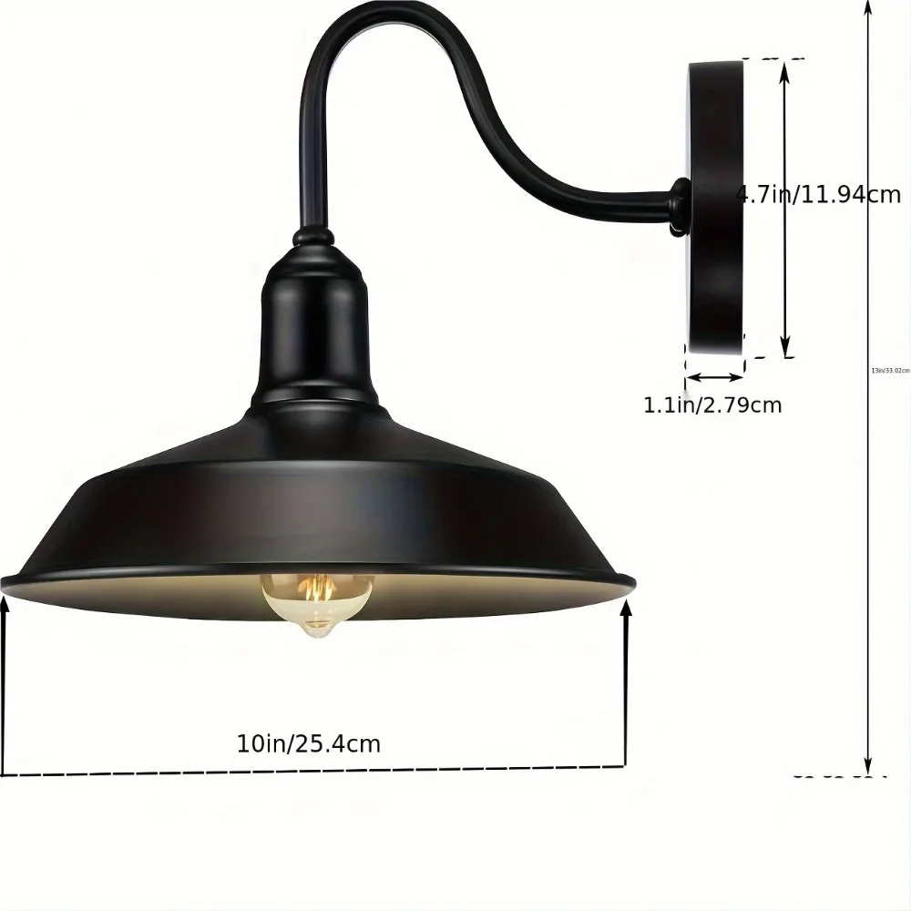 1pc-Outdoor Gooseneck Barn Lamp Retro Industrial Black Wall Lamp Suitable For Porch Entrance Passage Garage Wall Mounted Lamp