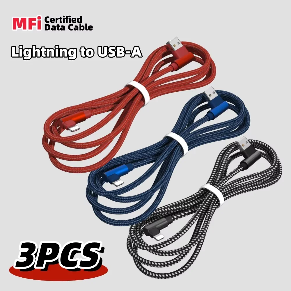 ANSEIP USB To Lightning Fast Charging Cable MFI certified for iPhone 14 13 12 11 XS Max XR 90 Degree Braided USB Charging Cable