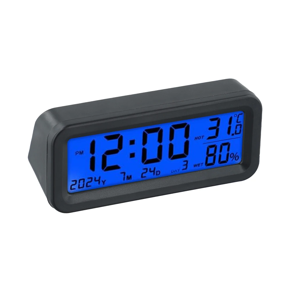 1pc Solar Mini Digital Clock For Car Dashboard Display Date Calendar Temperature Humidity Meter Automatic Backlight