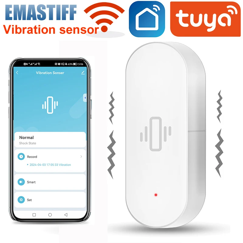 إشعار تطبيق الحياة الذكية من EMastiff-Tuya ، مستشعر الاهتزاز ، كشف WiFi ، الحركة في الوقت الفعلي ، إنذار الصدمة ، سجل الحياة