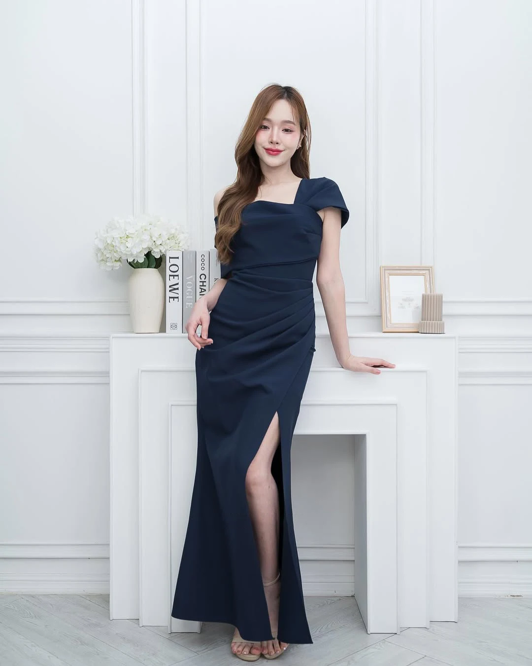 

Customized Delicate Jersey Straight One Shoulder Evening Dresses Half Sleeves Zipper Back Sweep Train Special Occasion Gowns