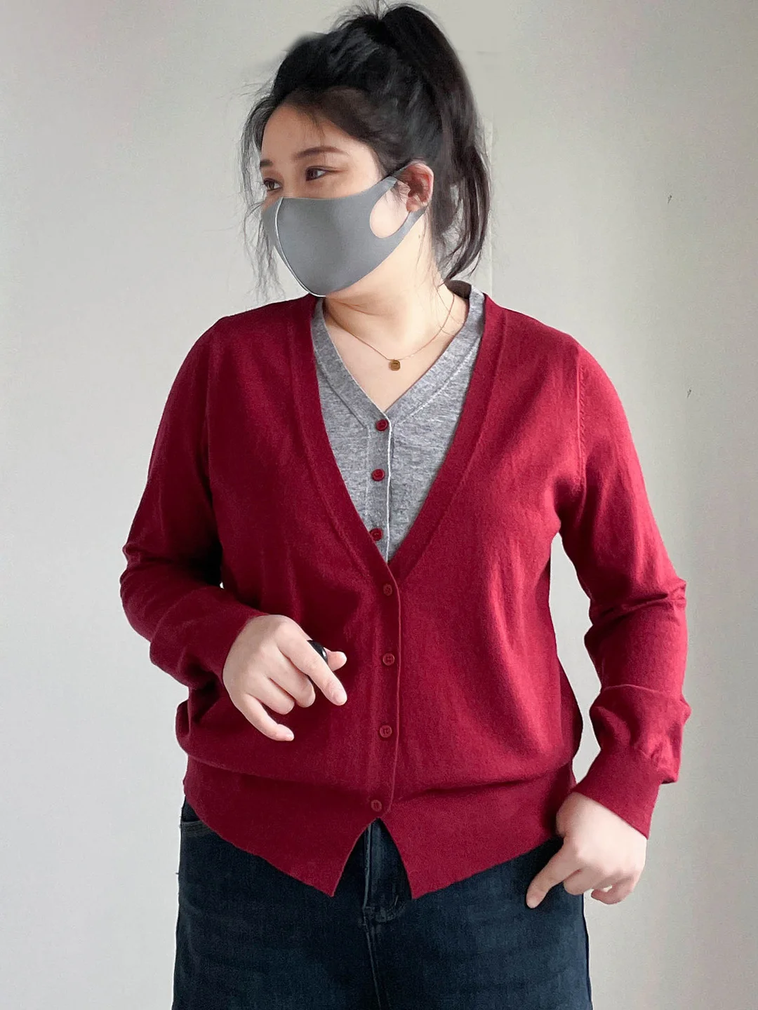 

Вязаный свитер большого размера свободного кроя с V-образным вырезом, красный, для ношения под одеждой, кардиган с длинными рукавами, удобный, дышащий, осенне-зимний топ