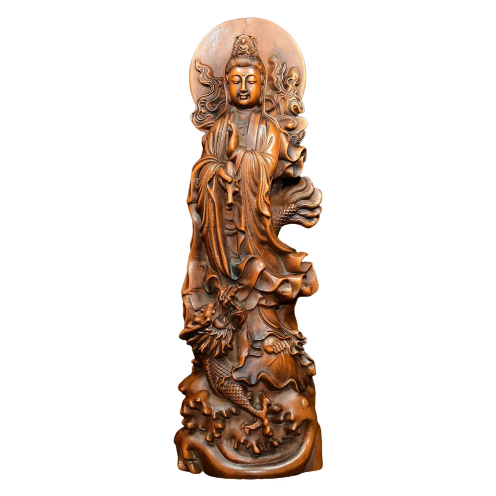 Ornement décoratif en bois sculpté, figurine bouddhiste kwan yin, dragon subjugateur, protection orientale, courage, harmonie, puissance divine