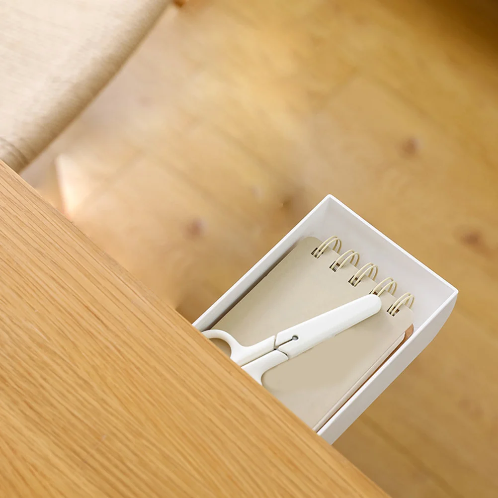 

2Pcs Creative Table Bottom Storage Box ABS Material Hidden Drawer Pen Organizer for Students Home School White