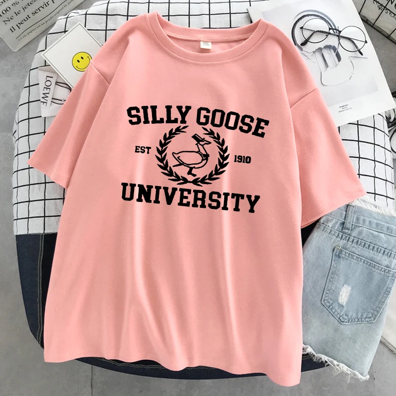 Silly Goose Est 1910 University Women T-Shirts Breathable Casual Tshirt Cartoons Cute Short Sleeve Fashion Sweat T Shirt