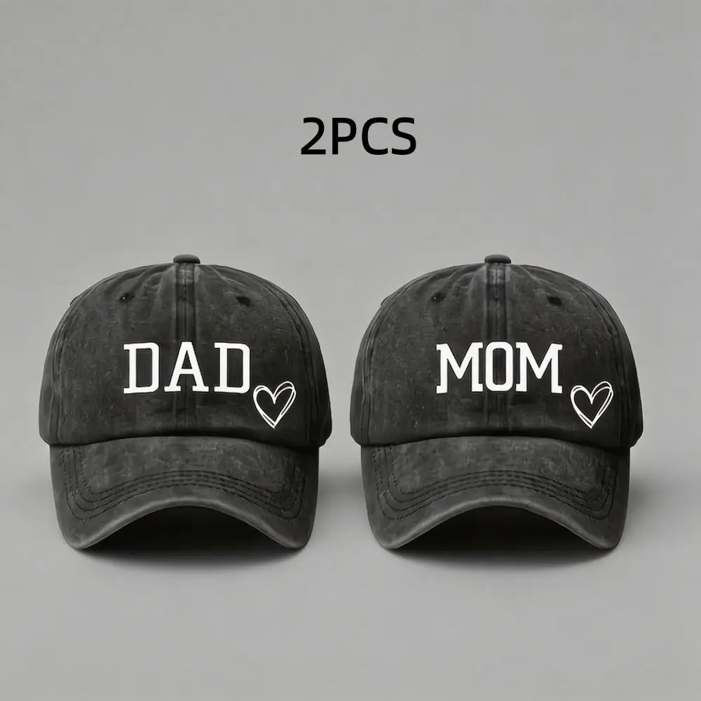2pcs/set Vintage DAD MOM Love Printed Baseball Cap Washed Cotton Adjustable Couple Cap Baseball Hats For Man Women