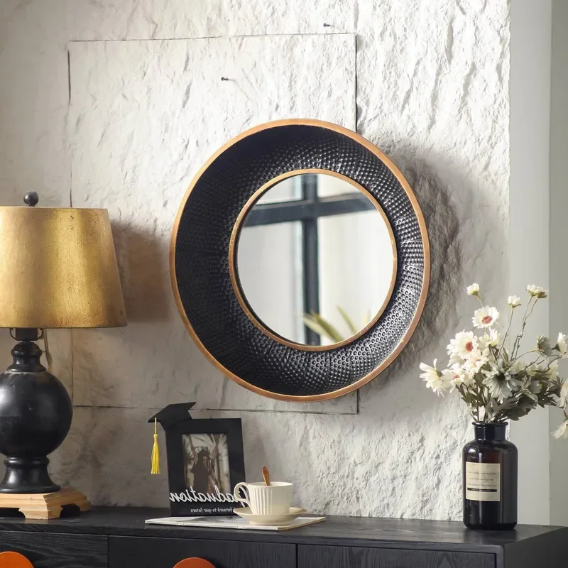 American Light Luxury Double Layer Contrasting Color Round Wall Mirror Home Decor Bathroom Makeup Bedroom Full Length