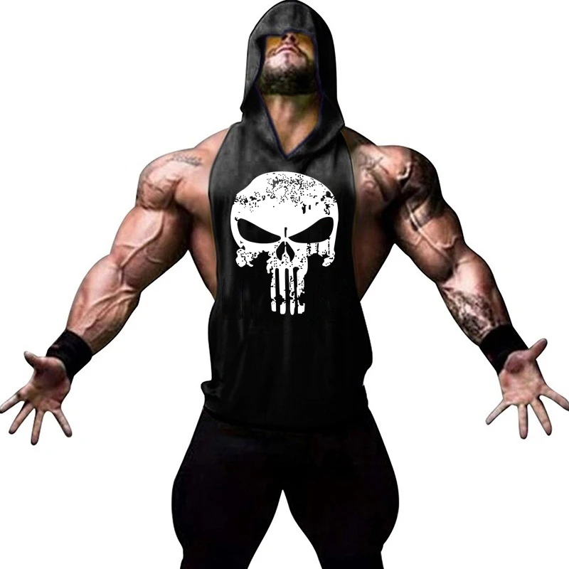 Skull Bodybuilding Stringer Tank Tops men Stringer Shirt Fitness Tank Top Men Gym sleeveless hoodies Cotton Vest Free shipping