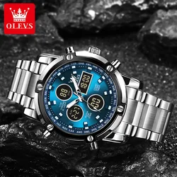 OLEVS Original Brand Men Quartz Watches Waterproof Trendy Electronic Watch Multifunctional LED Luminous Fashion Stainless Steel