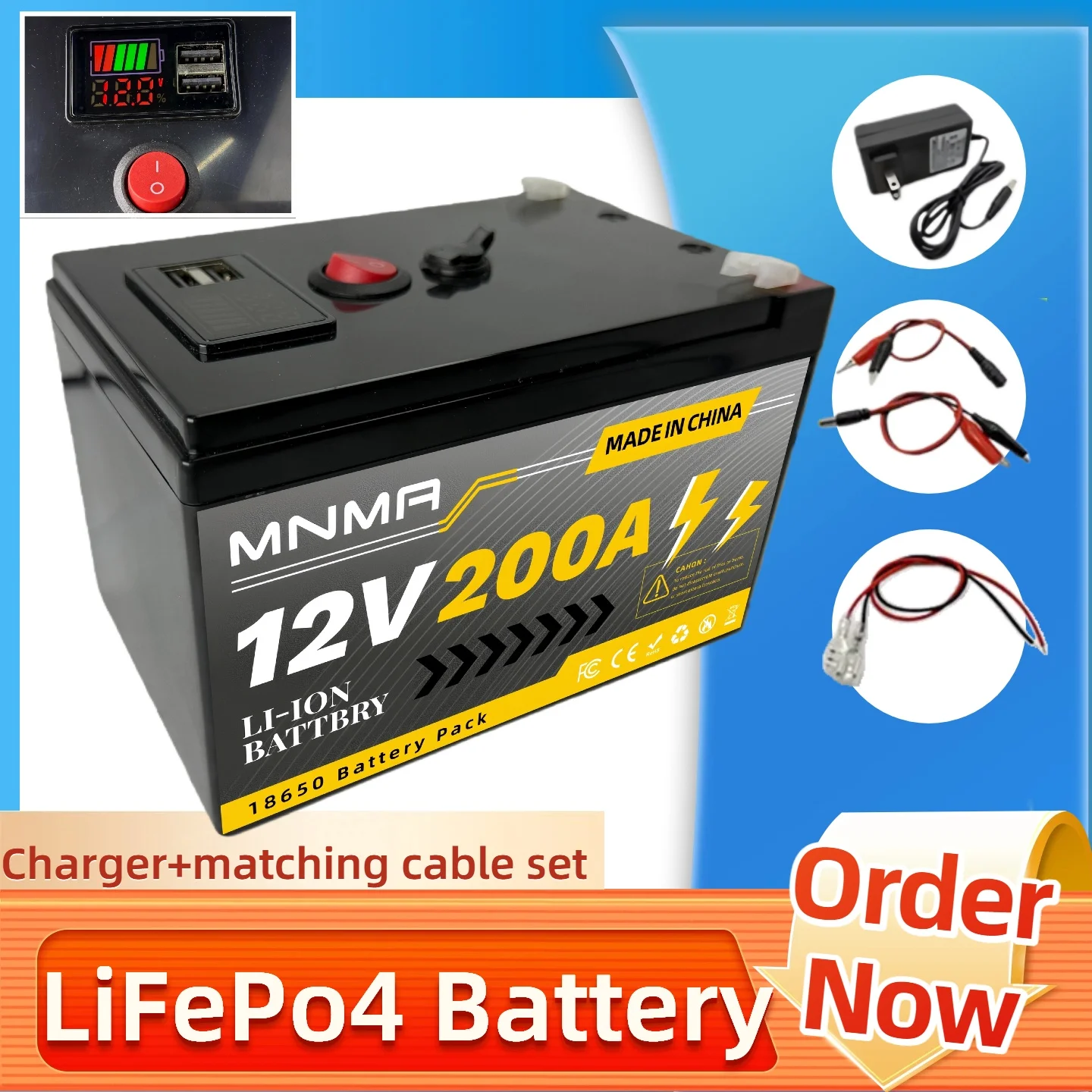 

12V 200Ah LiFePO4 Deep Cycle Battery for Off-Grid Applications, Solar,Fish Finder,Lighting, Power Wheels Built-in 100A BMS