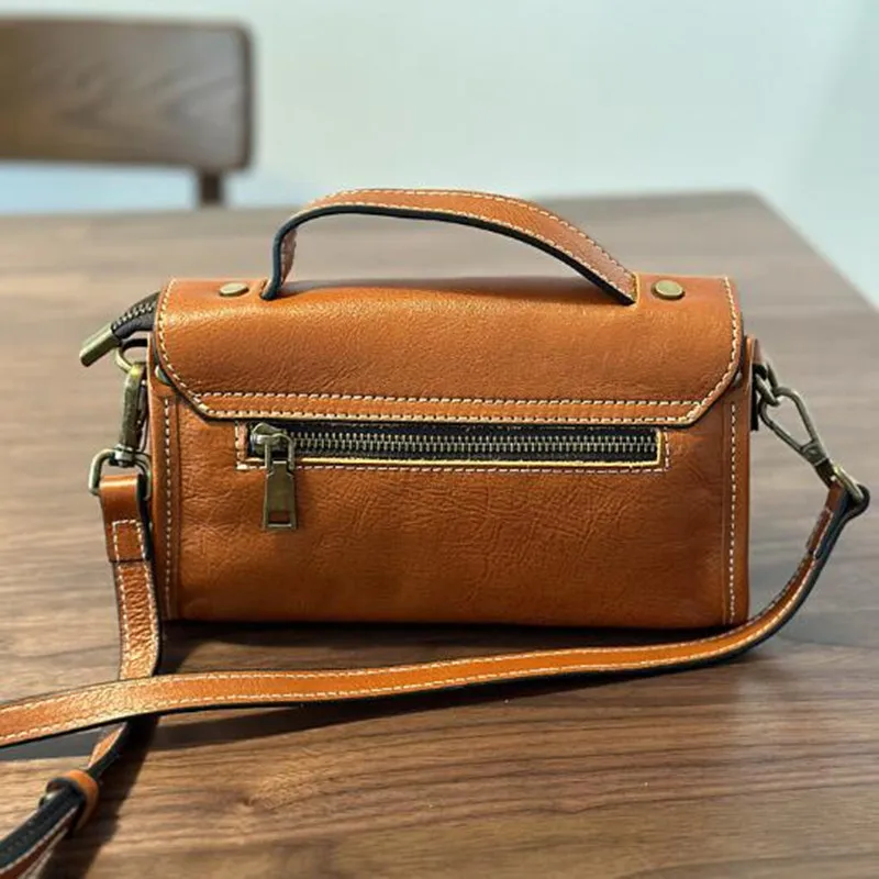 Vintage leather bag women 2024 autumn/winter new square bag cowhide casual single shoulder crossbody bag head layer cowhide