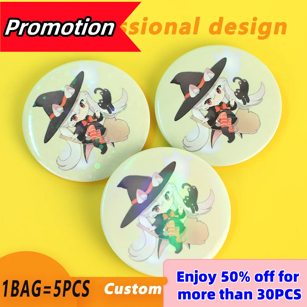 

5Pcs Custom Personalised Badge Pins Round Cartoon Anime Custom Metal Pin Tinplate Lapel Button Tin Badges Personal Pet Photos