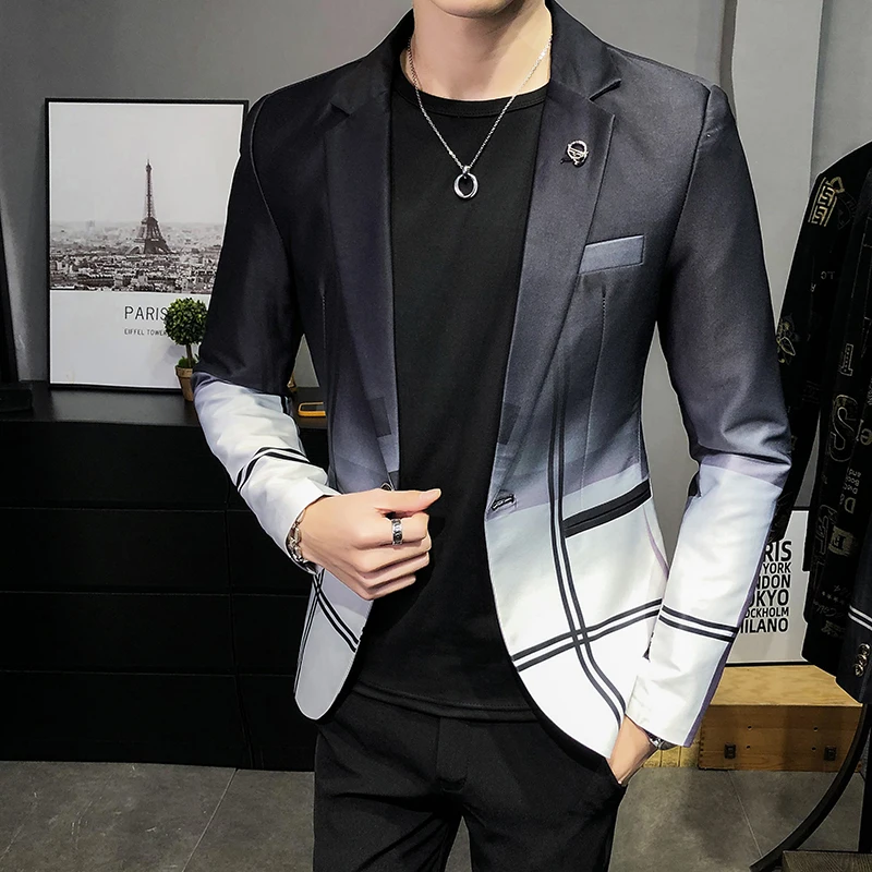 

Men's Sports Jacket High-quality Luxury Fashion Slim Fit Plaid Suit Korean Version Social Ball Dress Jacket Size M-3XL