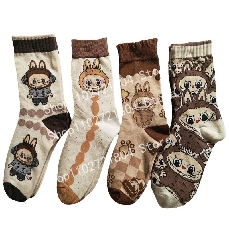 Labubu cartoon anime children\'s mid tube socks for autumn winter warm cute POP MART stocking boys girls combed cotton socks