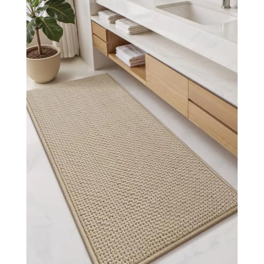 

Chenille Pile Large Bathroom Rugs Upgraded Denser 24"x59" Non Slip Absorbent Bath Mats for Bathroom Thin Fit Under Door Washabl