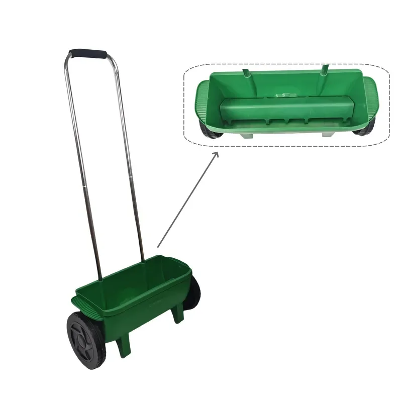 12L Manual Seed Spreader Push Type Garden Tool with Wheels Soft Handle for Lawn Flower Fertilizer Salt Ice Melting