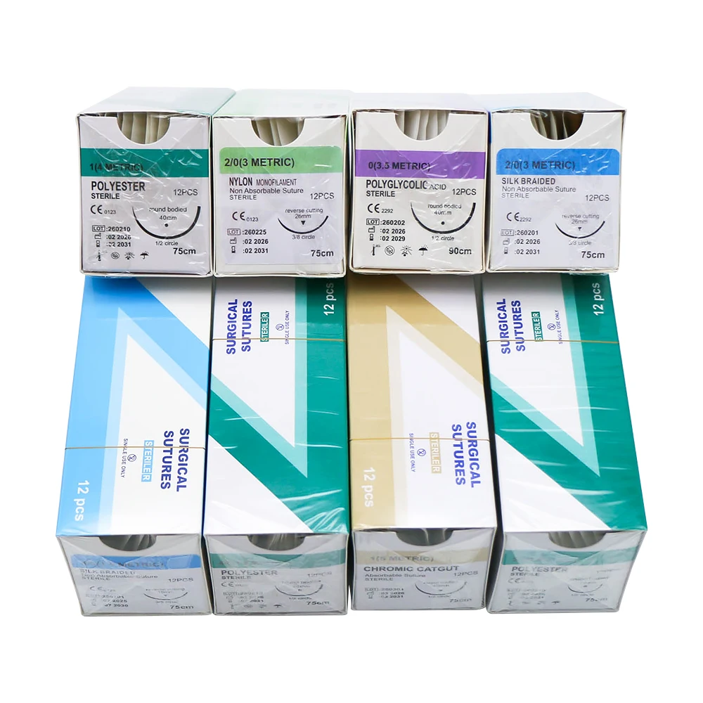 1 Box Seide/Nylon Multimaterial 75/90CM mit Nadel, resorbierbarer Nahtfaden, steril, für Tiere/Haustiere, 0/1/2/2-0/3-0/4-0 – Detail 1